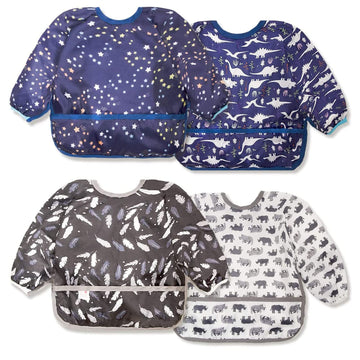 Mess Proof Baby Bibs for Eating Waterproof Toddler Bibs for Boys Soft Machine Washable Long Sleeve Bib 1-3 Years