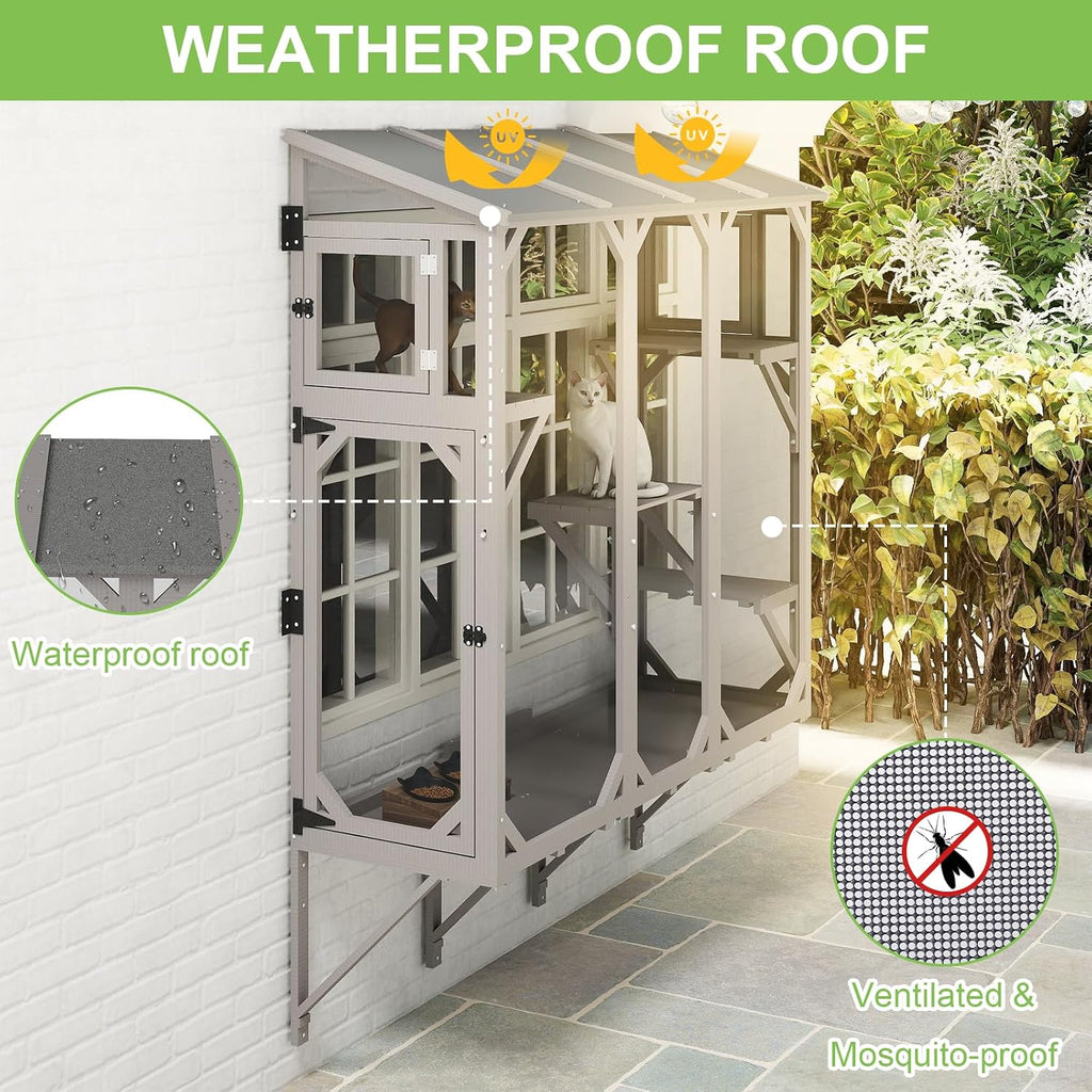 65.1" L Window Catio with 4 Jump Platforms, Mosquito-Proof Cat Window Box for Sunbathing, Napping, Overlooking, Study