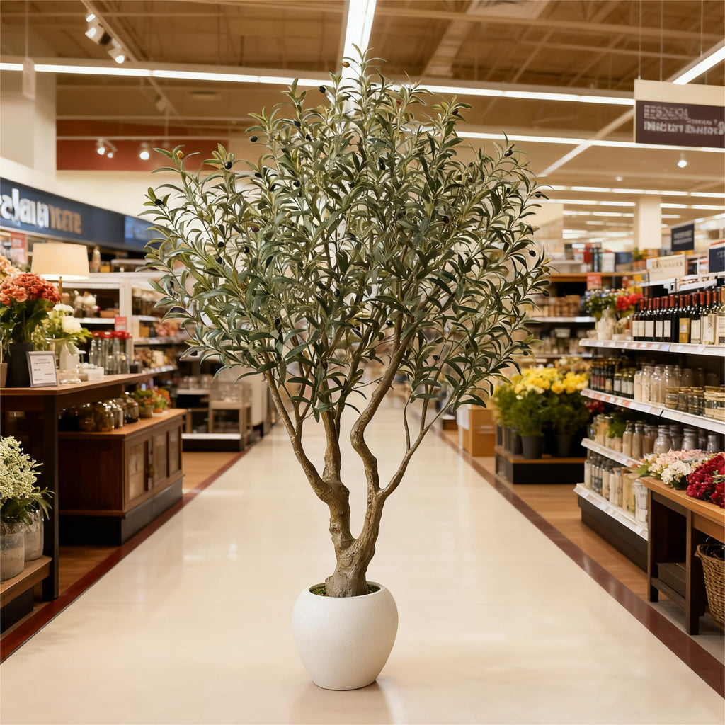 Artificial Olive Tree 6FT Faux Plant Home Decor - Large White Pot with Lifelike Silk Leaves, UV Resistant & No