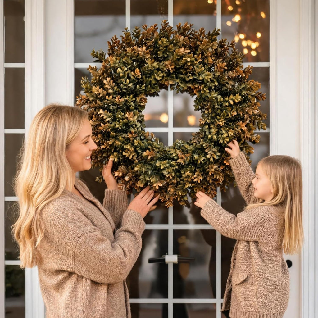 Fall Home Decor 26'' Large Artificial Fall Boxwood Wreaths for Front Door - Set of 217