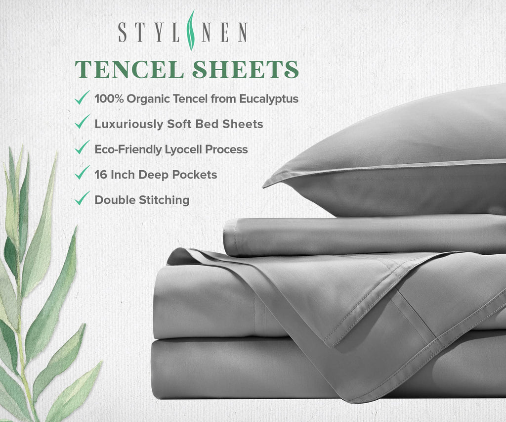 100% Organic Eucalyptus Bed Sheets King Size 4 Piece Set, Tencel Lyocell, Silky Soft & Smooth, Breathable, 16 Inch