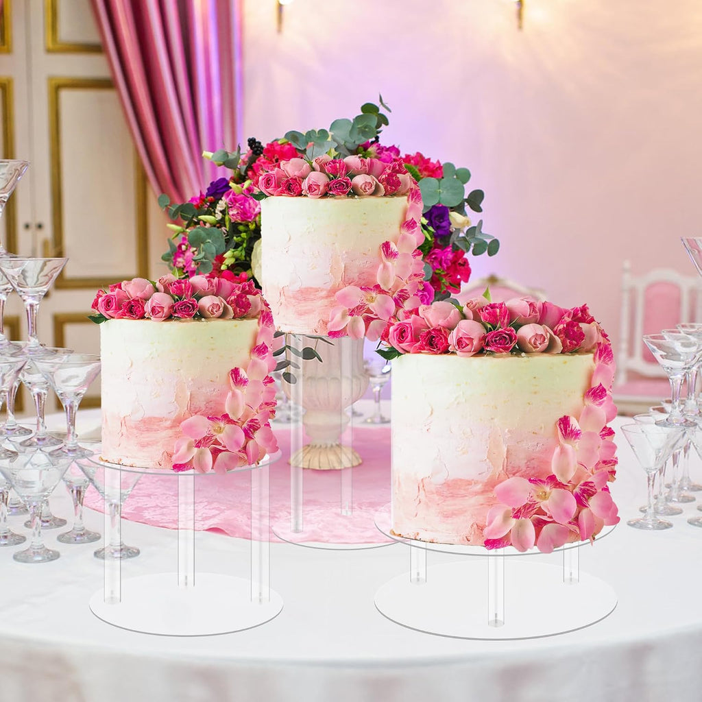 Tier Large Acrylic Glass Round Wedding Cake Stand, 10'' 12'' 13.5'' - Set of 3