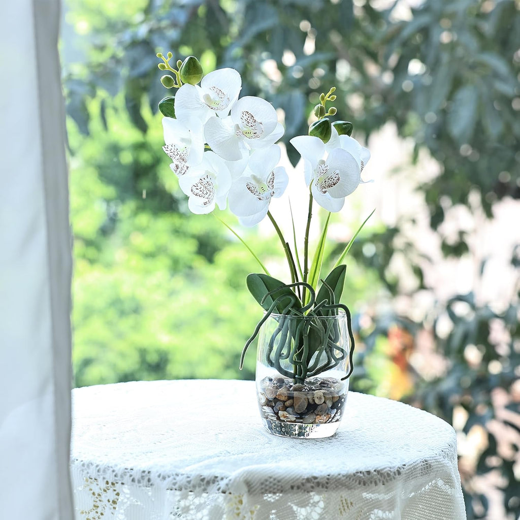 14.5" Artificial White Orchid Centerpiece in Glass Vase