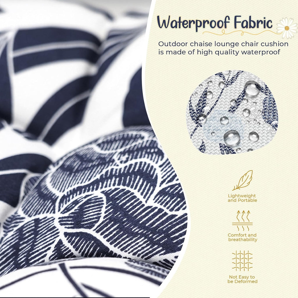 Outdoor Lounge Chair Cushions Waterproof 75.1x22.8x4.7" Blue Enchantress | 600D Oxford Fabric, Cotton Filling