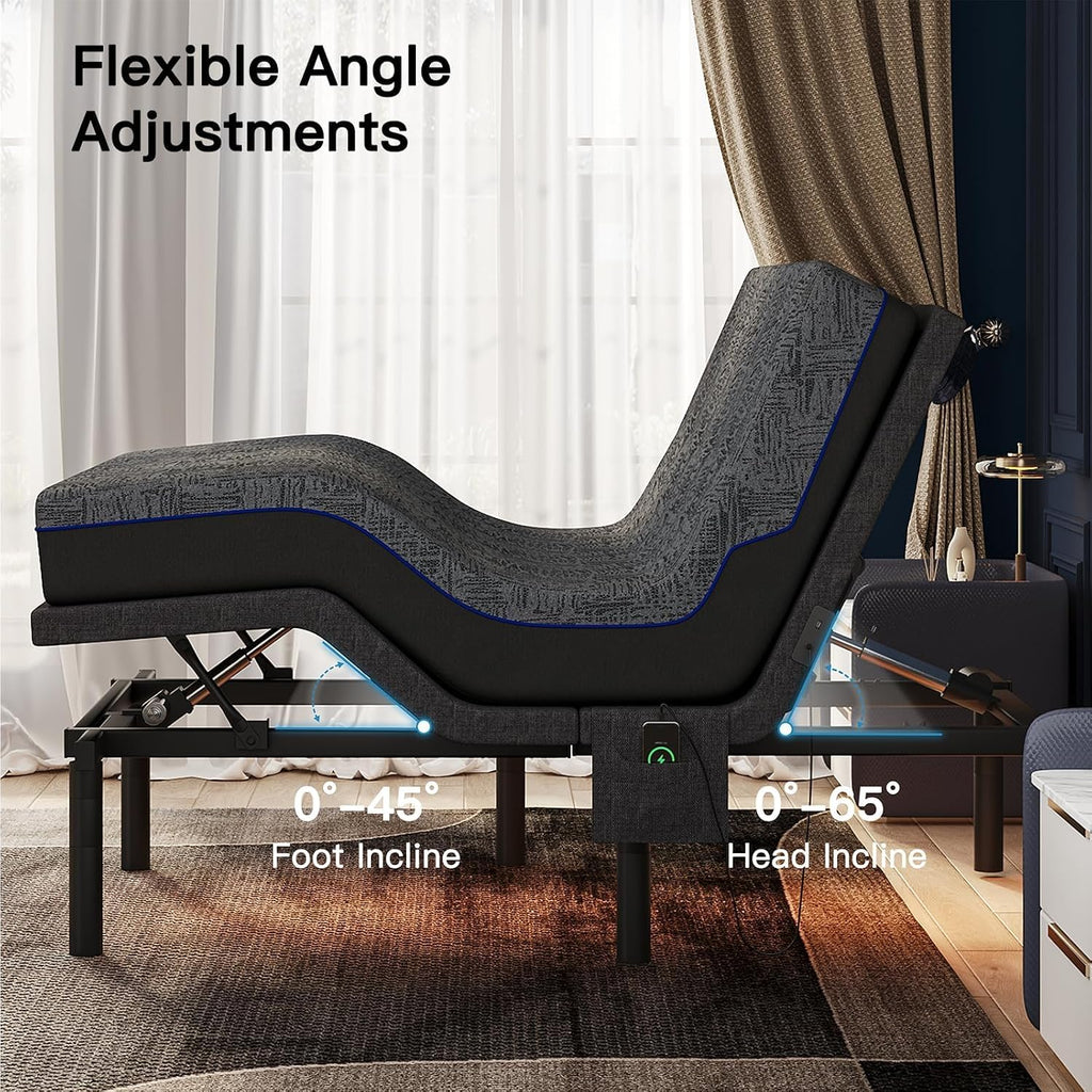 Split King Adjustable Bed Frame and 14 inch Mattress Set, Electric Bed Base, Head and Foot Lift, Wireless Remote, 4