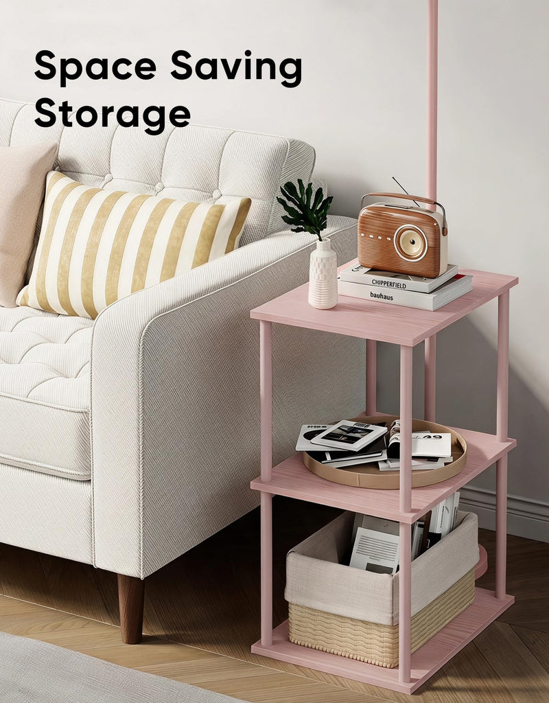 Floor Lamp with Table, Night Stand with Lamp, Narrow Side Table with 3CCT LED Bulb, Small Coffee Table, Modern End