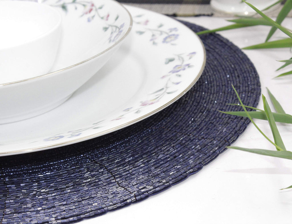 Glitz Handmade Beaded Charger Placemats - Set of 4 - Navy