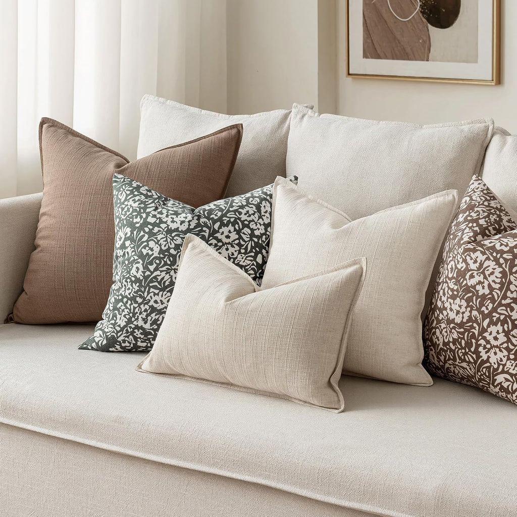 Euro Sham Pillow Covers, 2 Pack Natural Linen Thick & Textured Decorative Throw Pillow Covers, Neutral Cushion Cases