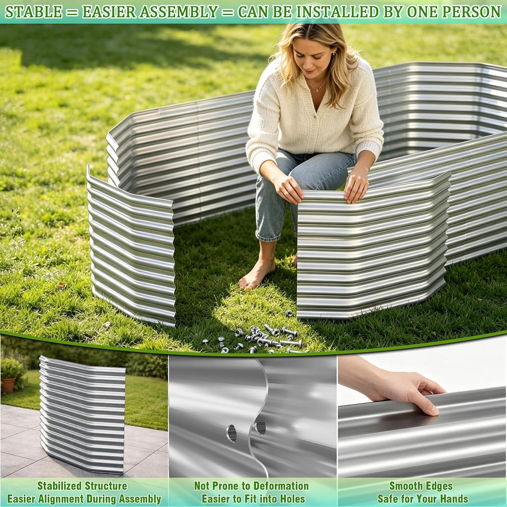 Raised Garden Bed Outdoor Upgrade Oval 2 Pack Tall 8x4FT, Galvanized Metal Garden Beds to Grow More in the Same