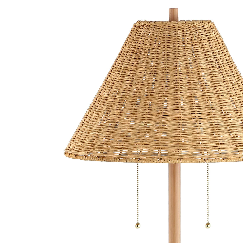 Nando 2-Light Coastal Rattan Floor Lamp 61", Brown Wood Finish