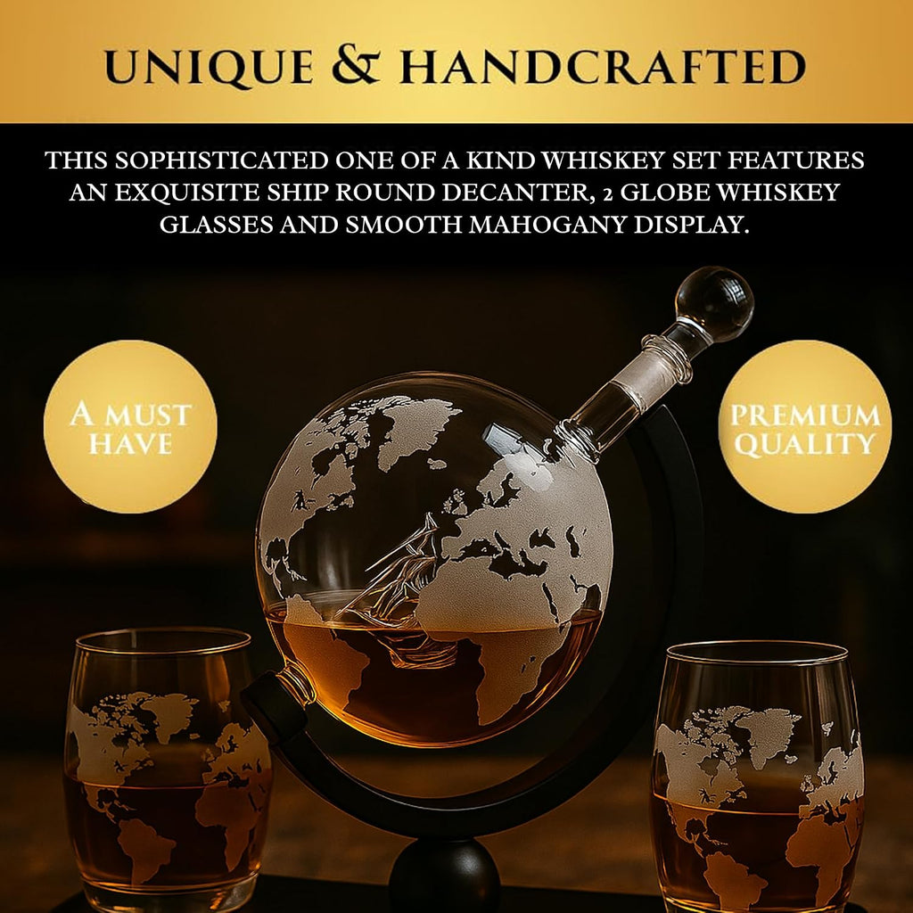 Gifts for Men Dad, Whiskey Decanter Globe Set with Ball & Glasses, Anniversary Birthday Gifts for Him Husband - Set of 2