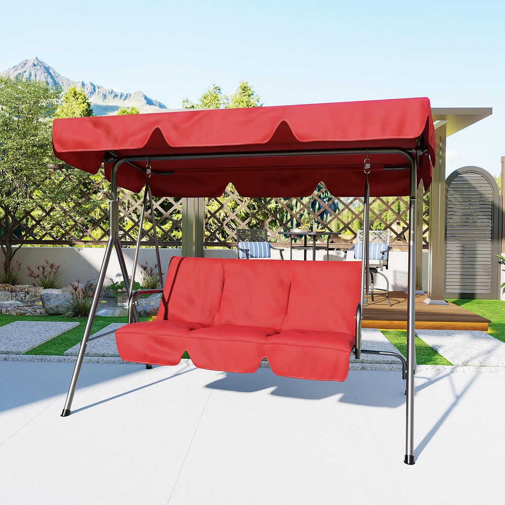 Outdoor Swing Chair with Adjustable Canopy, 3-Person Outdoor Patio Swing Chair with Adjustable Tilt Shade, Porch