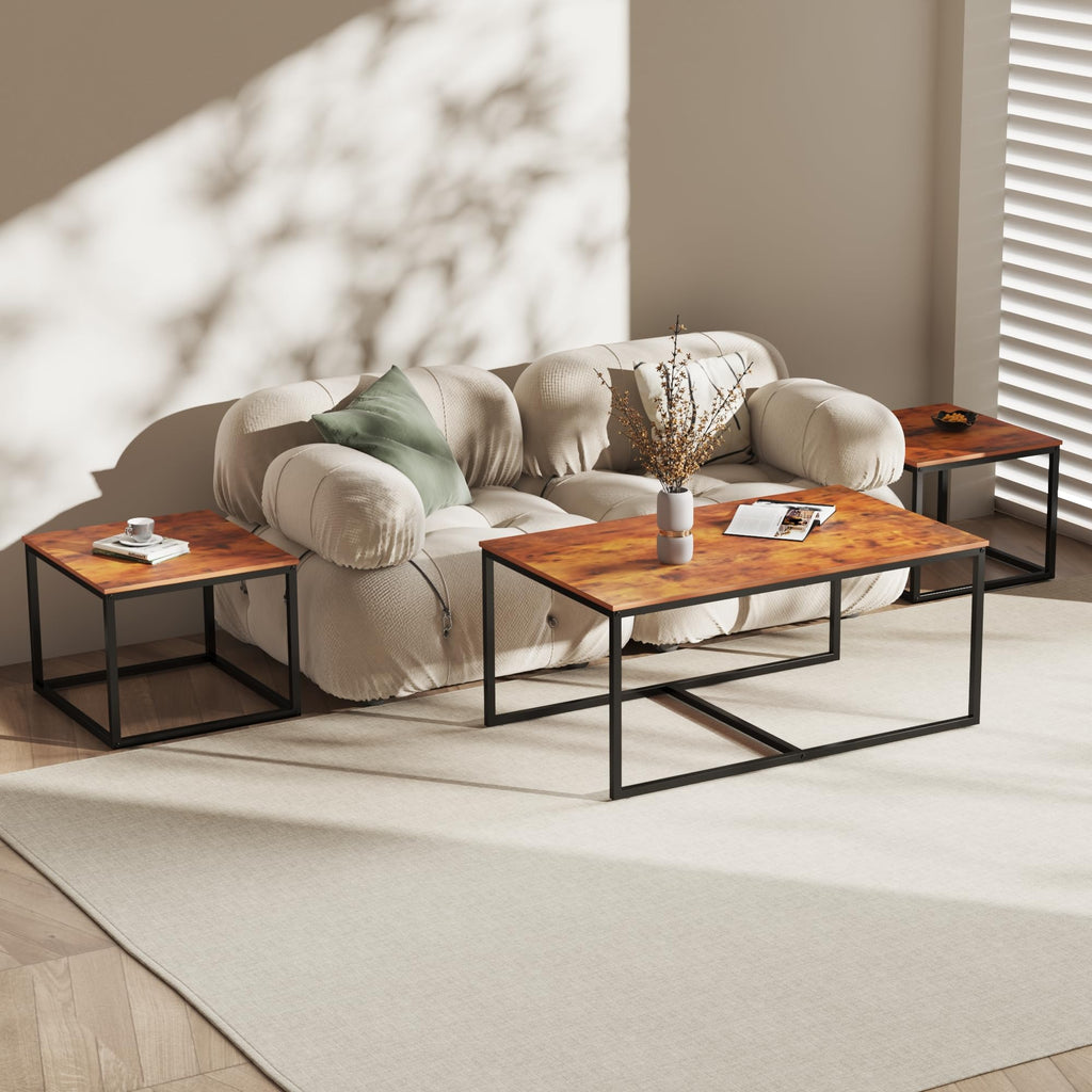Nesting Coffee Tables, 3 Piece Living Room Coffee, Industrial Rectangular Coffee Set, End Side Tables Bedroom