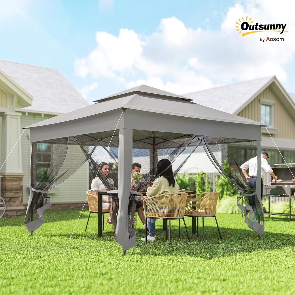 11' x 11' Pop Up Canopy, Outdoor Patio Gazebo Shelter with Removable Zipper Netting