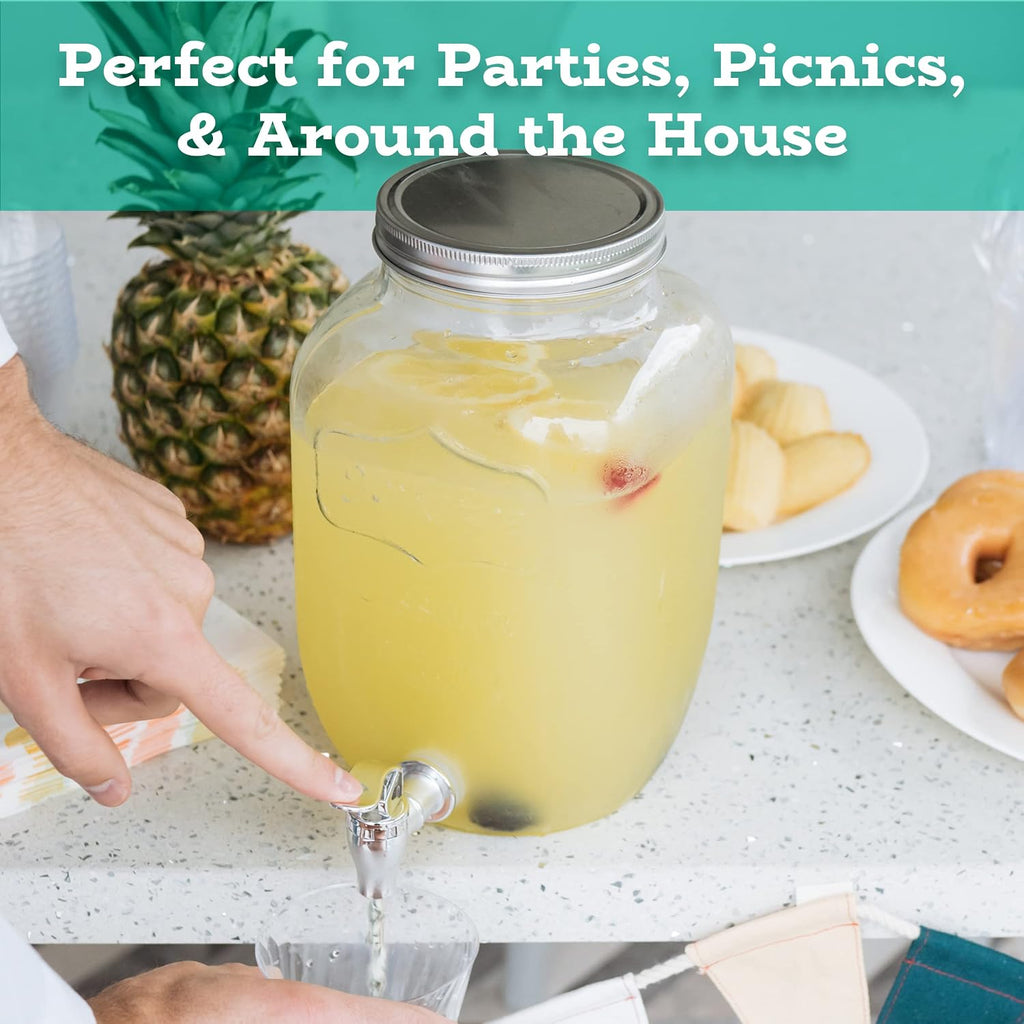 Glass Drink Dispenser for Parties - 1 Gallon Gallon Drink Dispenser - with Spigot, Clear For Parties, Weddings, Sun