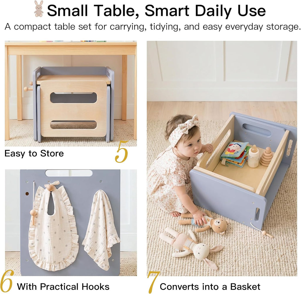 Weaning Table and Chair Set, Adjustable Toddler Table, Grey
