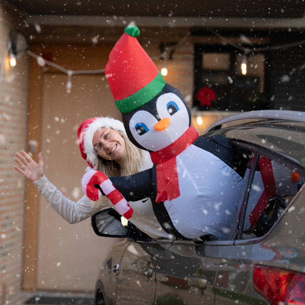 Christmas Inflatable Car Decoration Car Buddy with 12V Car Plug, 4-Pack Santa, Snowman, Gingerbread & Penguin LED