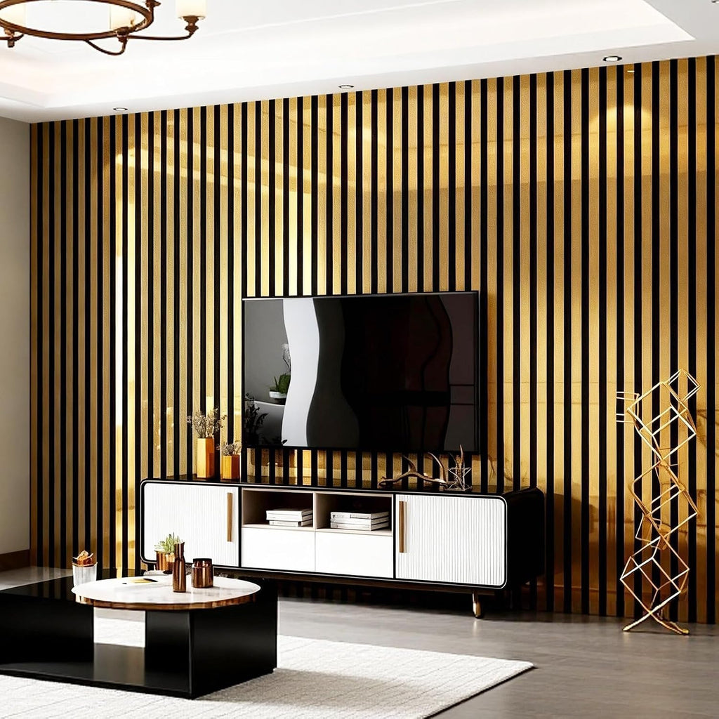 Mirror Striped Peel and Stick Wallpaper 6mm Thick 3D Gold Wall Decor Stripe Wallpaper Self-Adhesive Removable