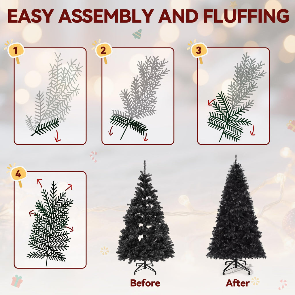 6ft Pre-lit Black Halloween Christmas Tree with Remote