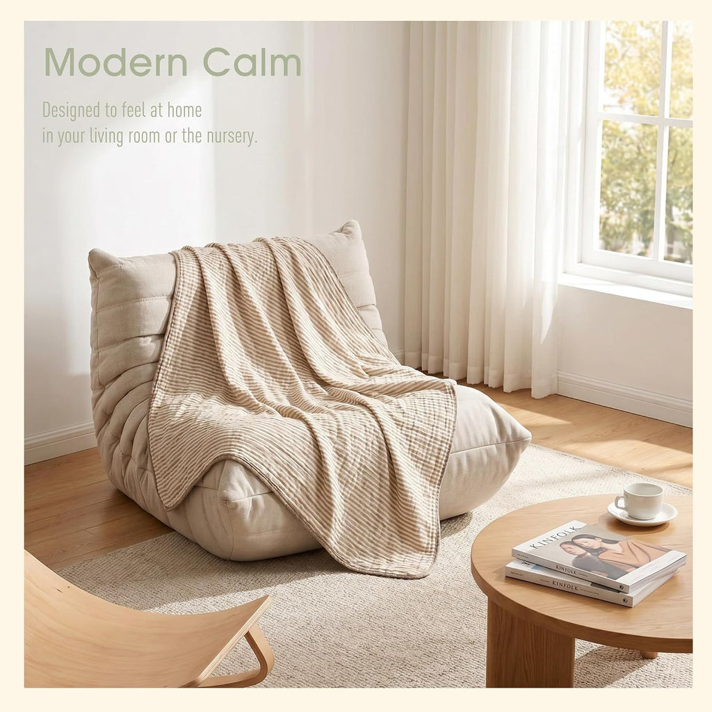 Ultra Soft Muslin Baby Blanket, Organic Cotton Blend (Cacao Stripe)