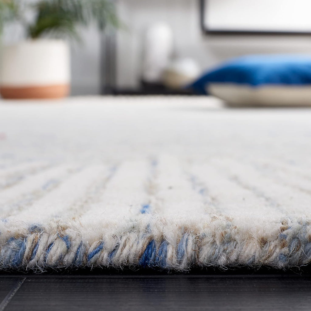 Abstract Area Rug - 10' x 14', Blue & Ivory, Handmade Wool