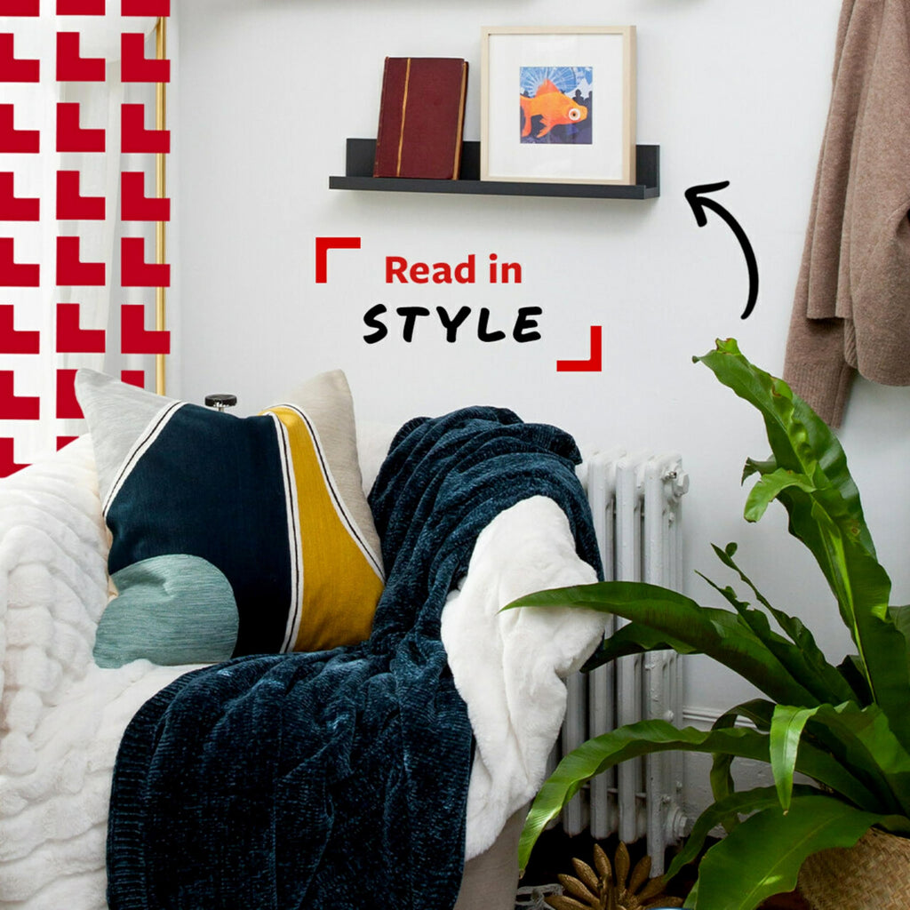 Picture Ledge, 21" Damage Free Hanging Floating Shelf with Adhesive Strips, Slate, No Tools Picture Hanger for