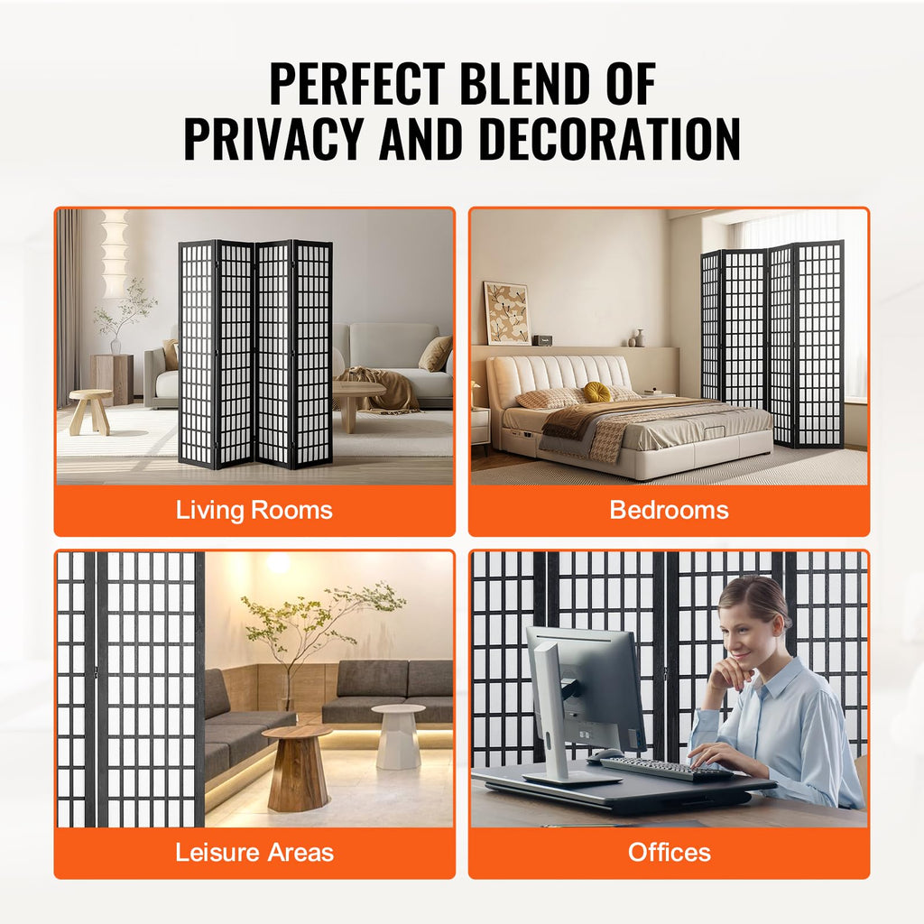 Room Divider, 4 Panel Japanese Room Divider, Wood Folding Privacy Screen Indoor, Partition Dividers Portable