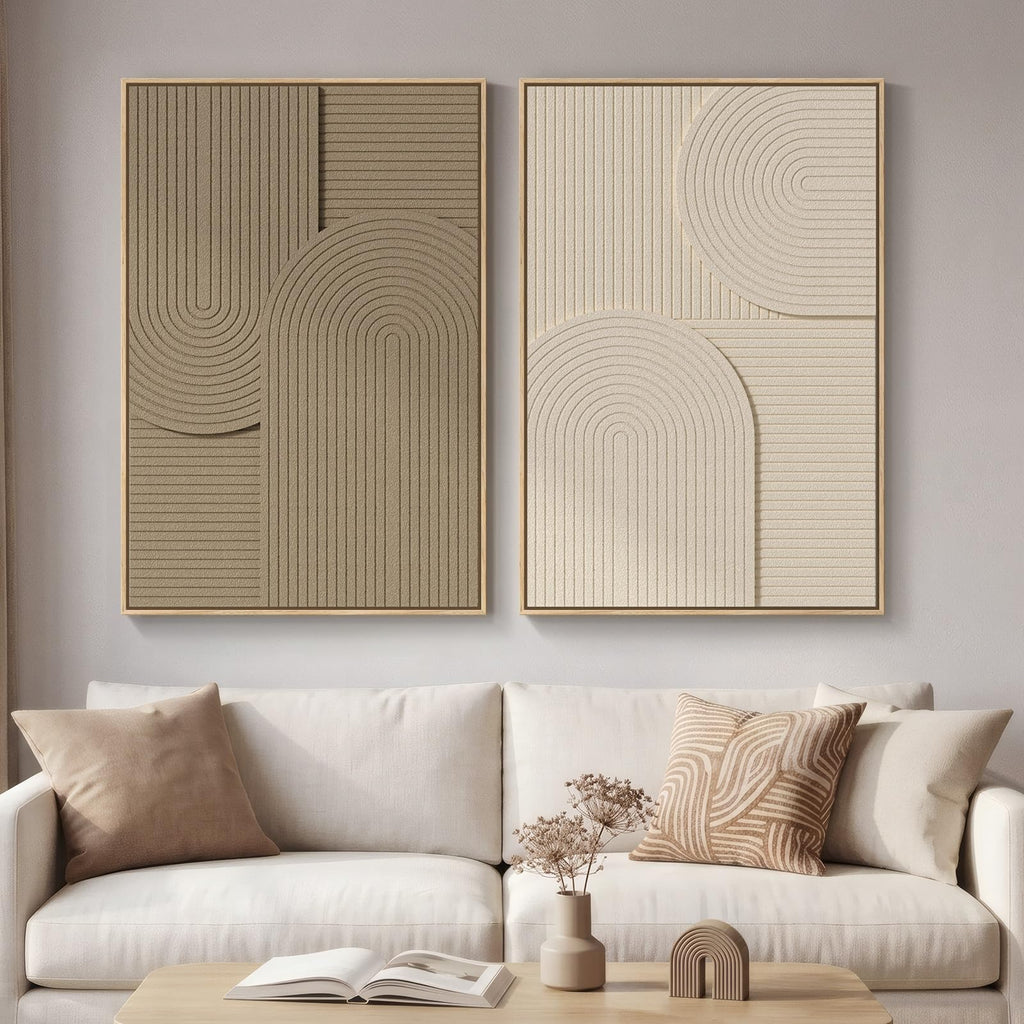 Large Framed Brown Abstract Wall Art, Neutral 3D Artwork