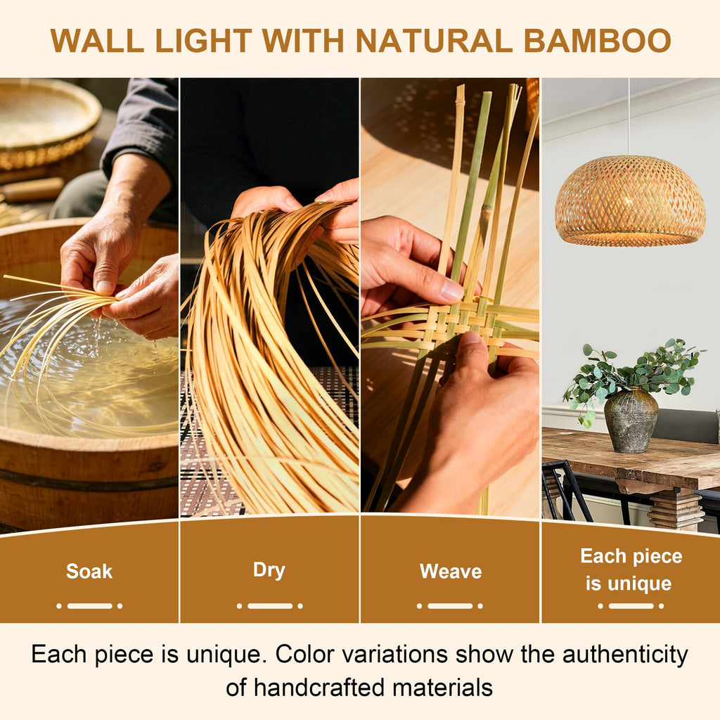 Bamboo Lantern Plug in Wall Sconces Wicker Wall Lamp with Plug in Cord Hand Woven Rattan Wall Light Farmhouse Rustic