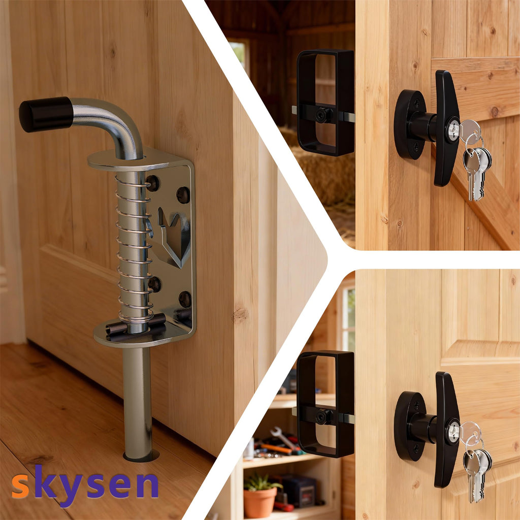 Shed Door Hardware Kit, Complete Set with T-Handle Lock, Barrel Bolts & Hinges.(sdhk)