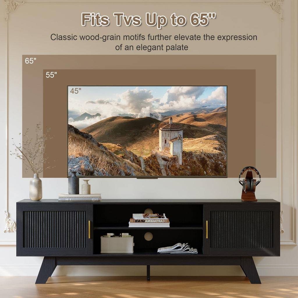 59.5" Fluted TV Stands for 65 Inch TV, Mid Century Modern