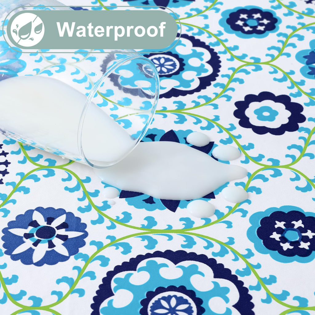 Round Waterproof Vinyl Table Cloth, Wipeable Tablecloth with Flannel Backing, Plastic Table Cover for Dinner, Picnic