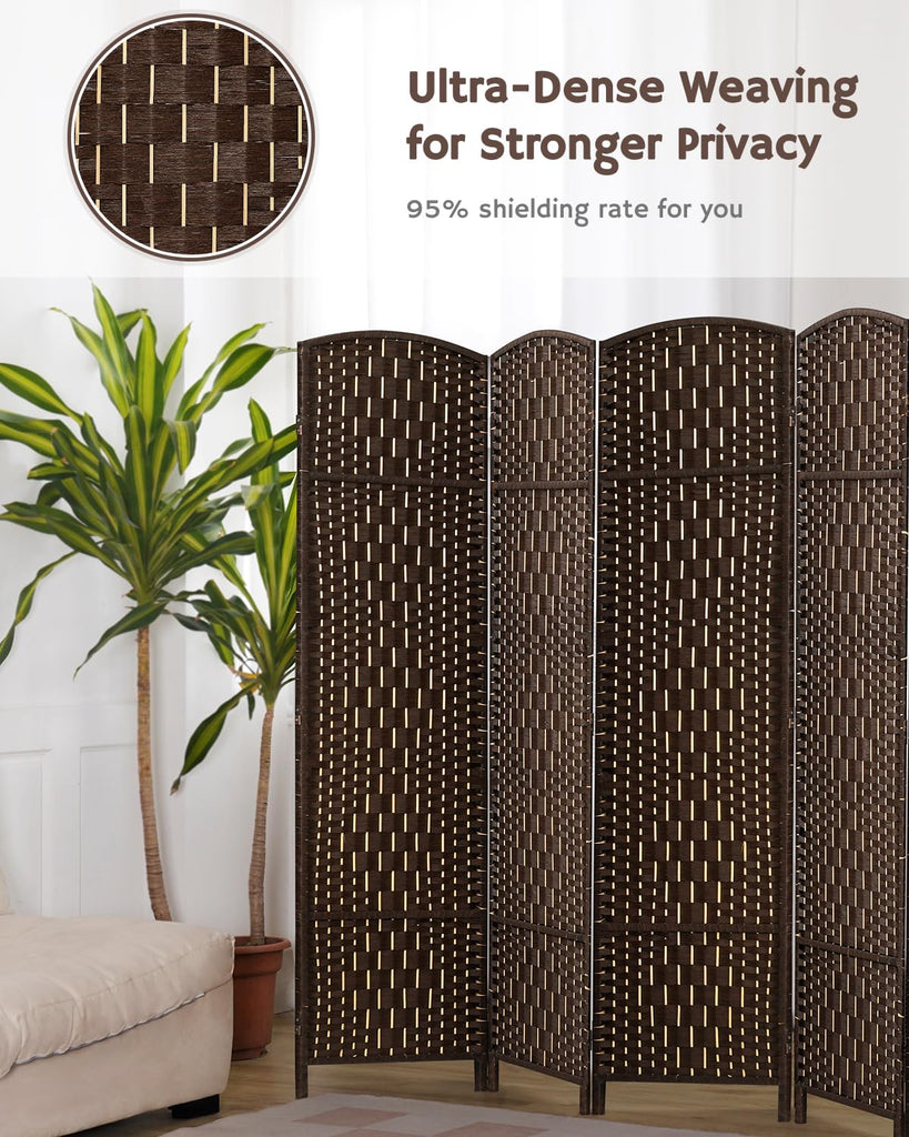 Rattan Room Divider, 4-Panel Folding Privacy Screen 6ft. Extra Wide