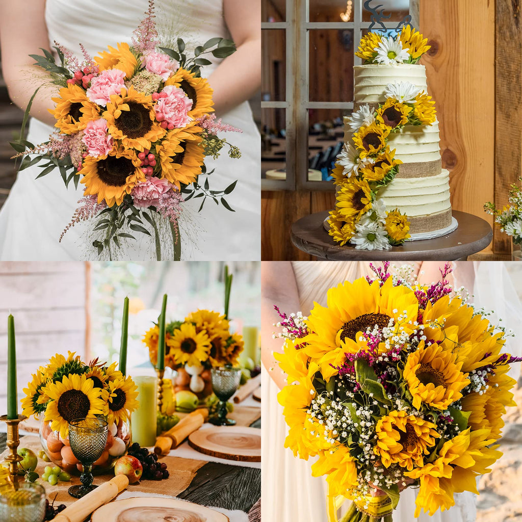 10pcs Sunflowers Artificial Flowers with Long Stem Fake Sunflowers Bulk Fall Decoration for Wedding Home Birthday