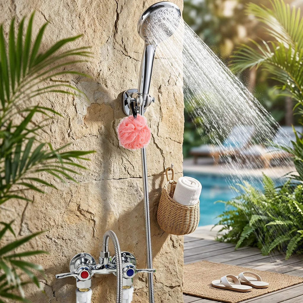 Outdoor Shower Kit Brass 4 Inch Center Valve 59 Inch Hose Chrome Polish