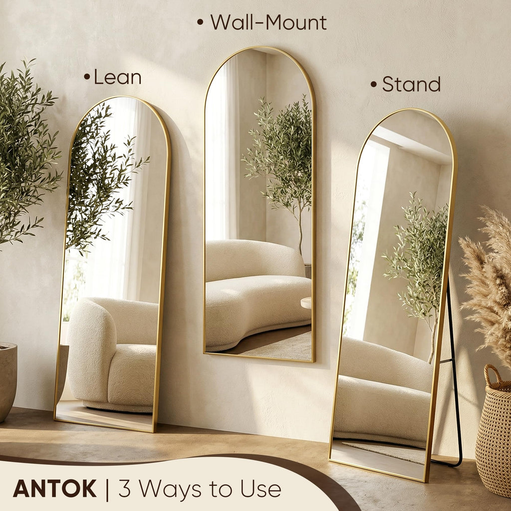 58" x19" Arched Full Length Mirror, Floor Mirror with Stand,Gold