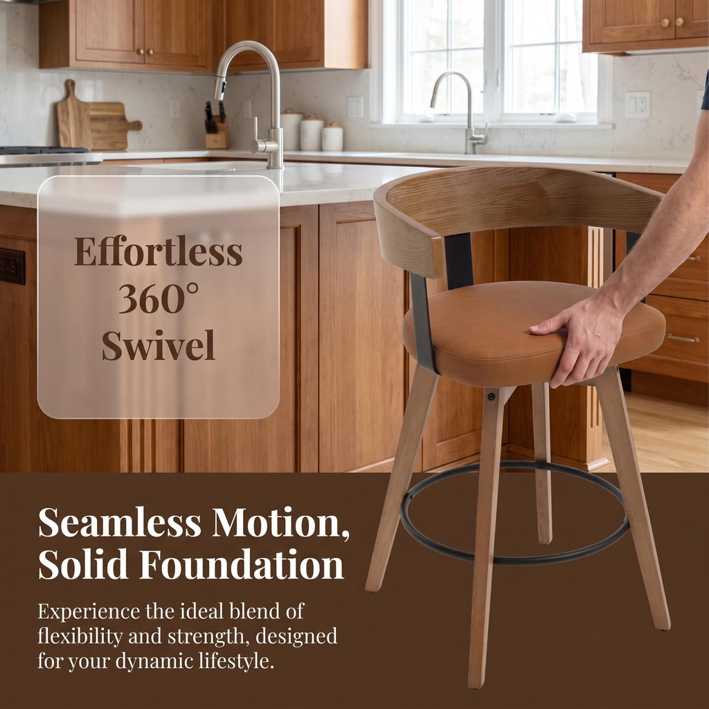 Modern PU Leather Swivel Bar Stools, Brown, Set of 4