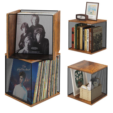 2 Cubes Record Holder Shelf Storage Furniture, Wooden Vinyl Record Storage