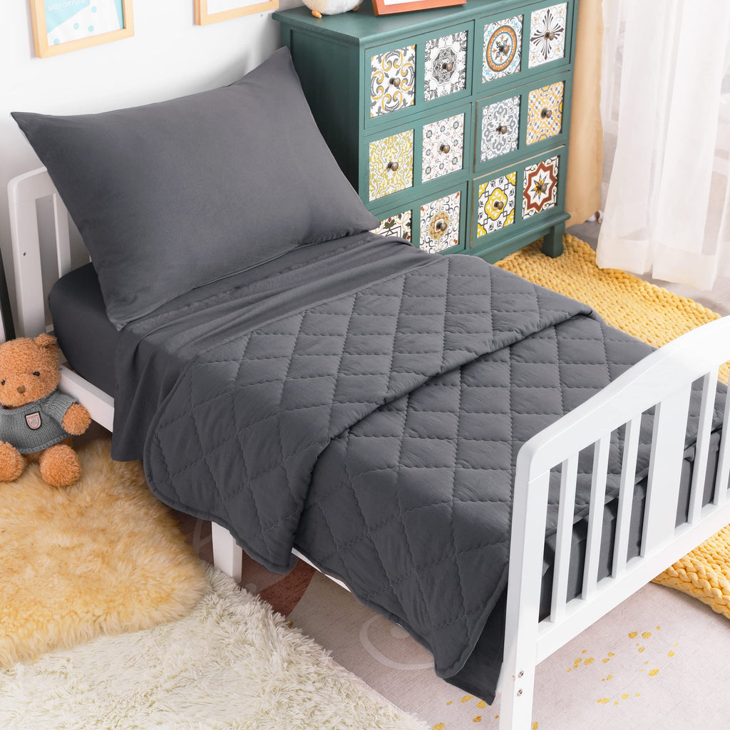 Toddler Microfiber Bedding Set, 4 Piece, Dark Grey