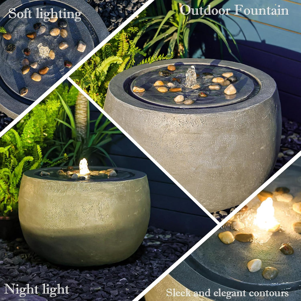 Large Round Indoor/Outdoor Water Fountain with Pebbles Modern Bubbling Garden Water Feature Living Room Balcony &