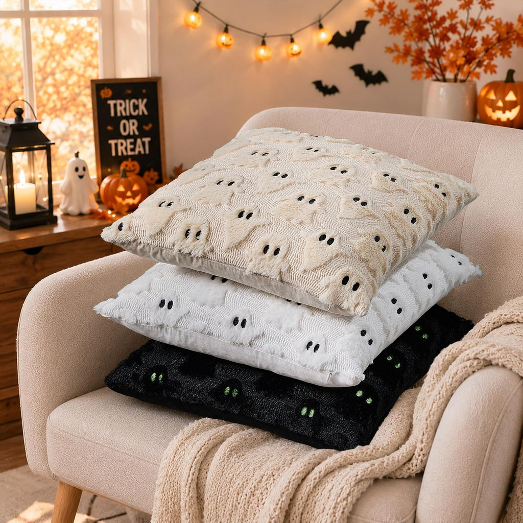 Halloween Pillow Covers 18x18 inch White Ghost Halloween Decor - Set of 2