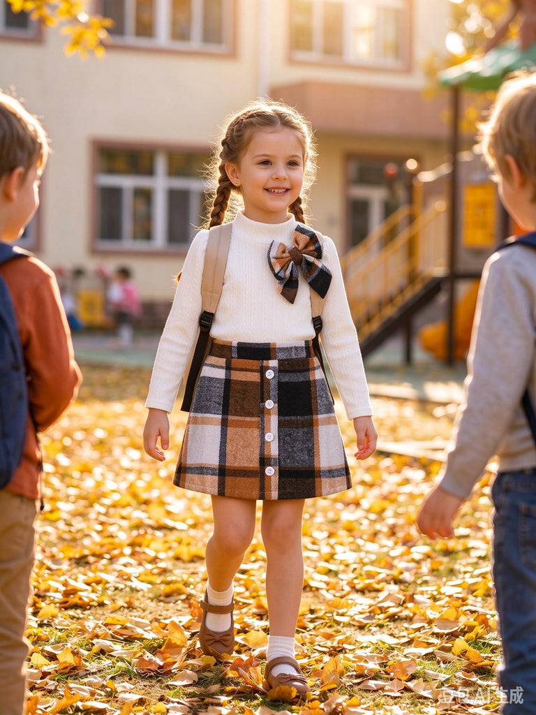 Toddler Girl Plaid Outfit Knit Top Skirt Set Fall Winter Clothes