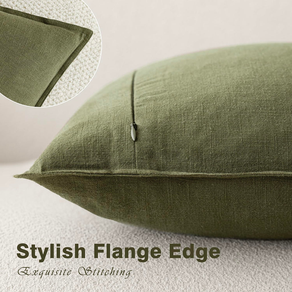 Linen Solid Decorative Throw Pillow Covers 16x16 Olive Green