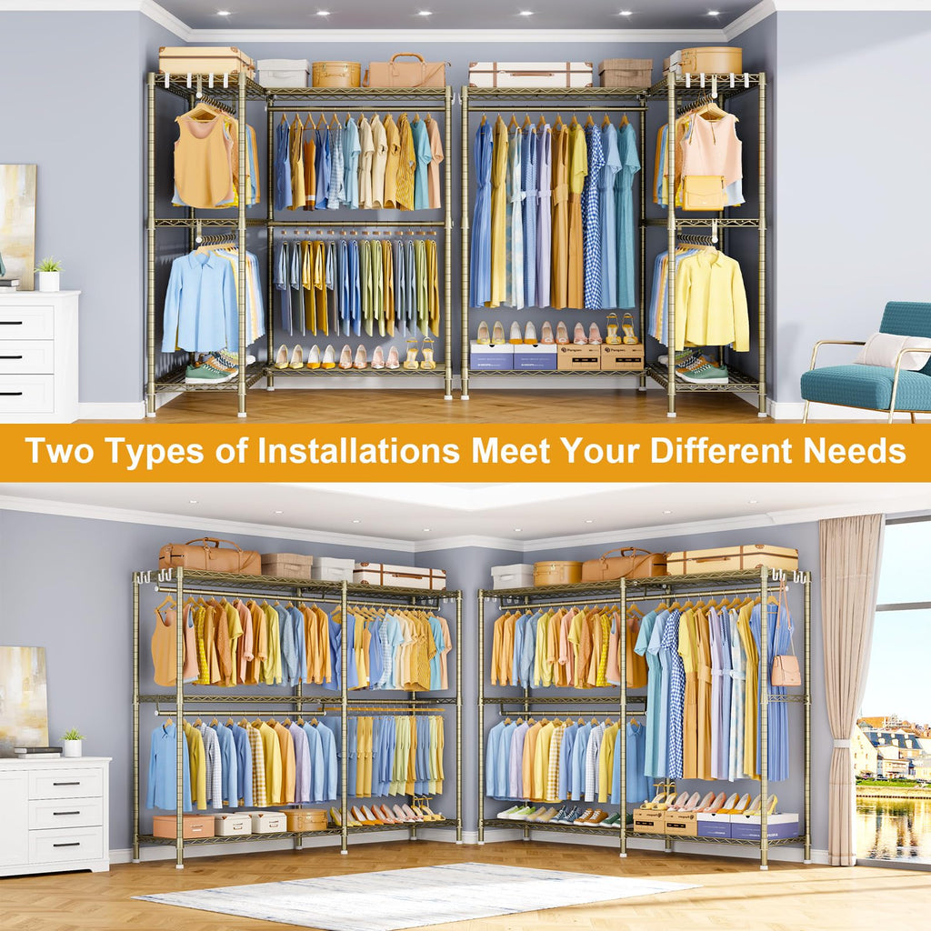 E15 Pro Garment Rack L Shaped Clothes Rack for Corner,Freestanding Clothing Racks for Hanging Clothes,Heavy Duty