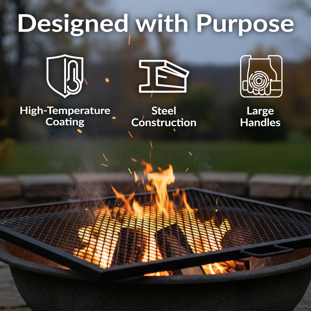 Square Fire Pit Grill Grate with Handles, Heavy Duty Steel, 40"
