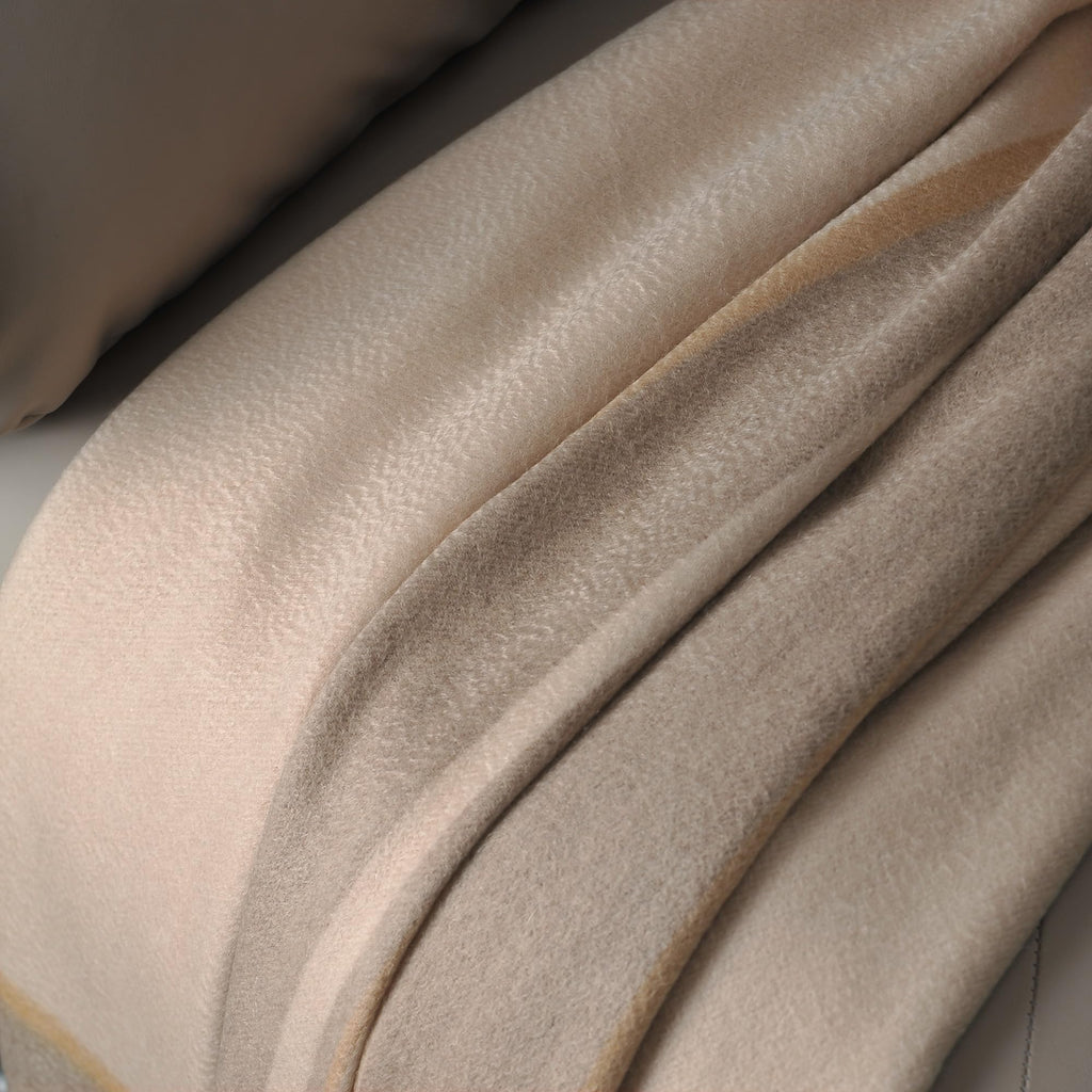100% Pure Cashmere Throw Blanket for Sofa, Beige Border