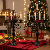 5 Arm Black Candelabra Centerpiece for Table, 20.3” Tall Metal Candlestick Candle Holder for Taper Candles, Gothic