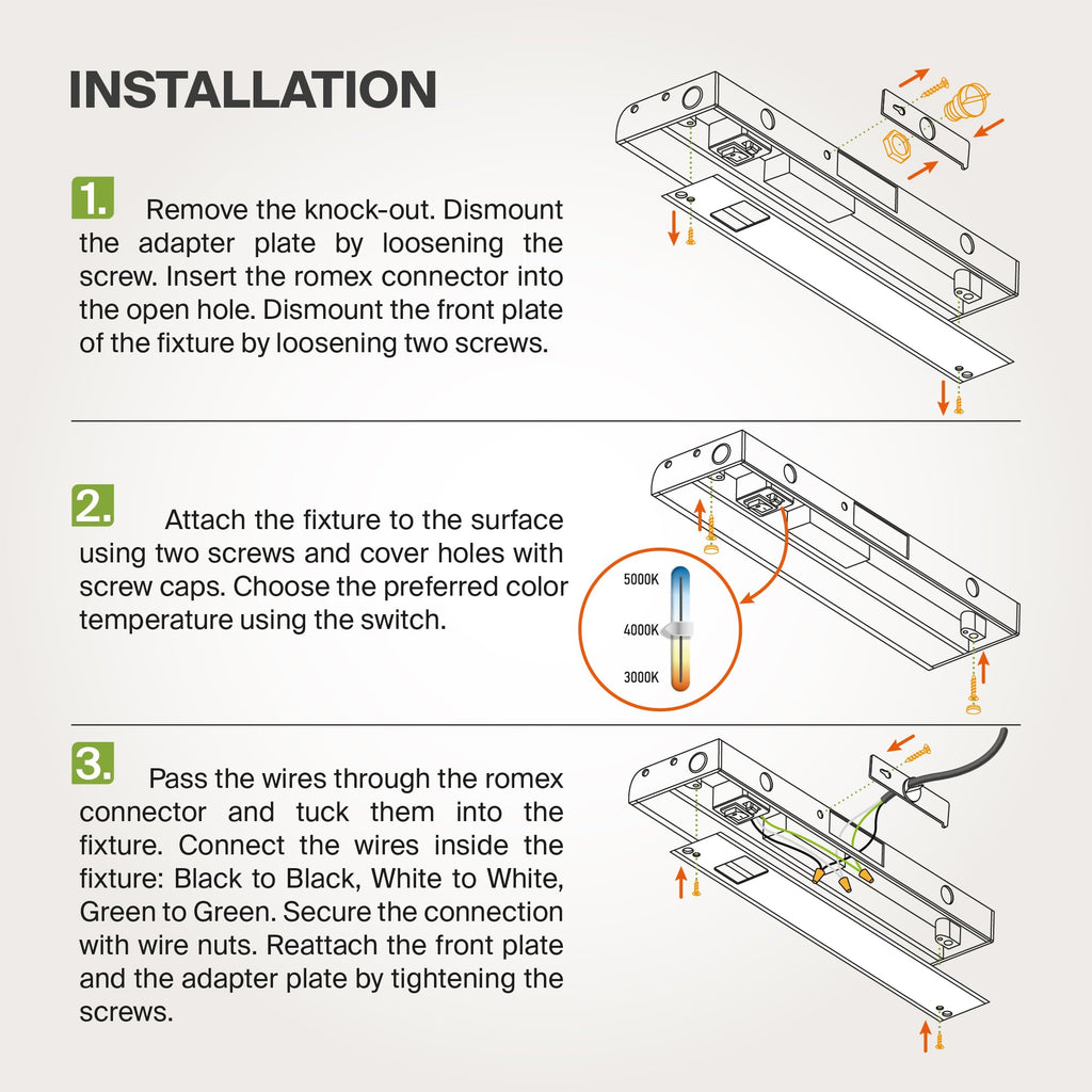 LED Under Cabinet Lighting, 24 inch 12W 822 LM, Dimmable Hardwired Under Cabinet Lights, 3000K Soft/4000K Cool/5000K