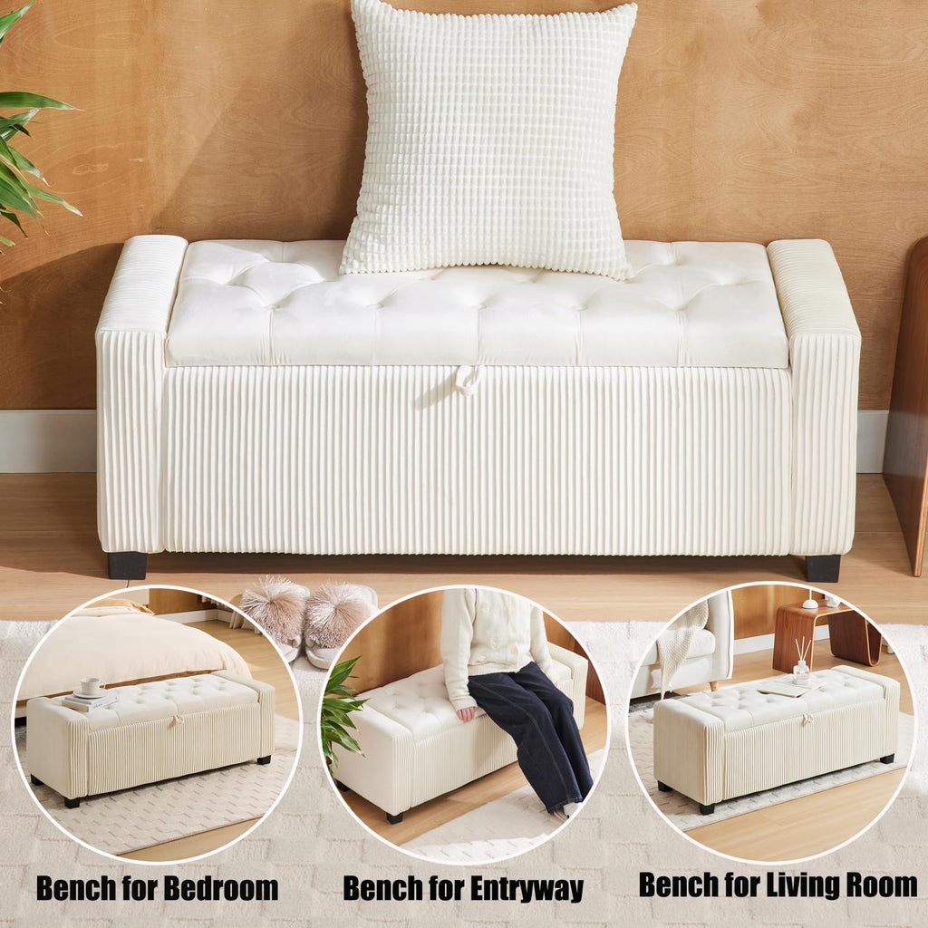 43" Velvet Ottoman Bench with Storage