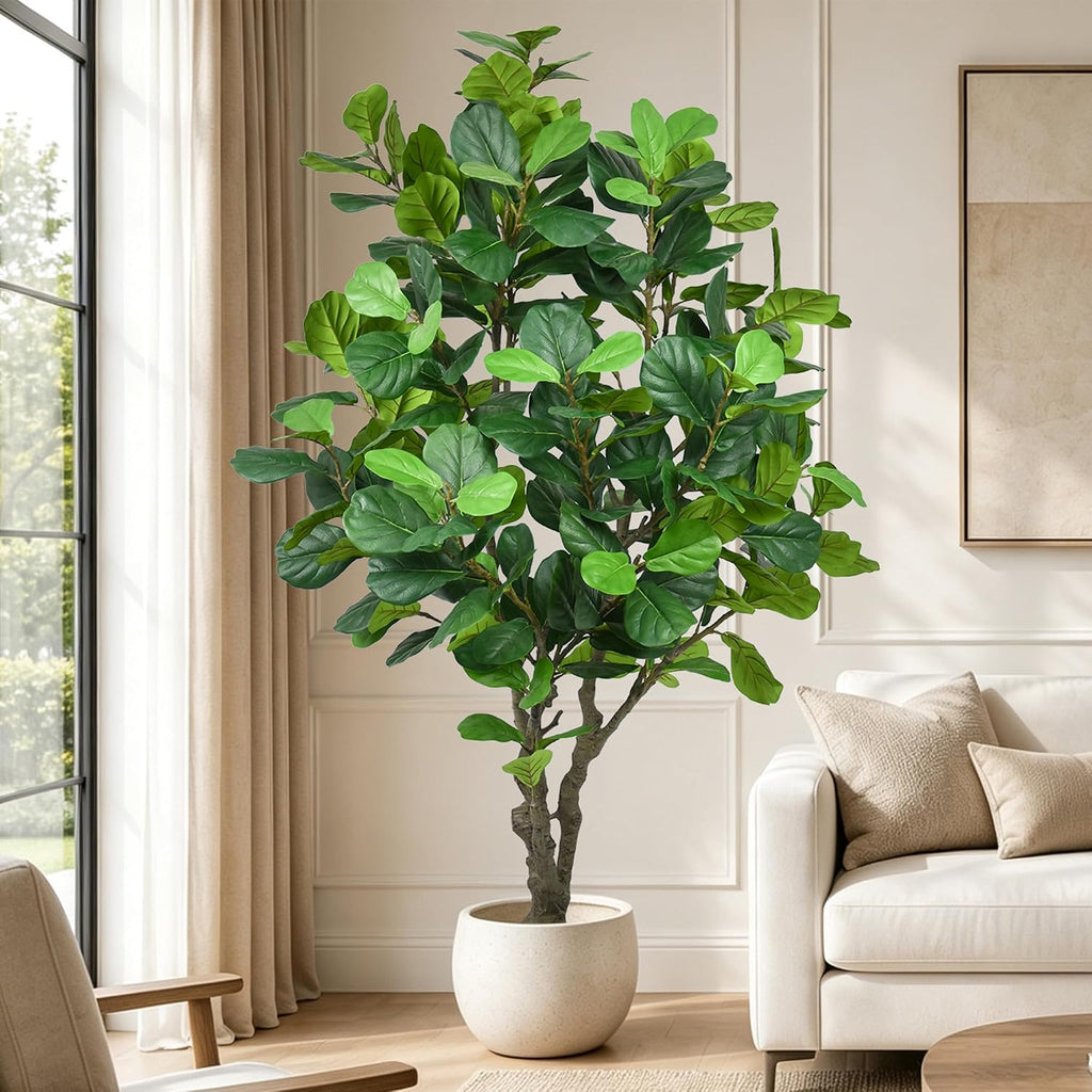 8FT Artificial Fiddle Leaf Fig Tree - Tall Faux Ficus Lyrata Plant with 260 Realistic Leaves and Trunk, Large Fake